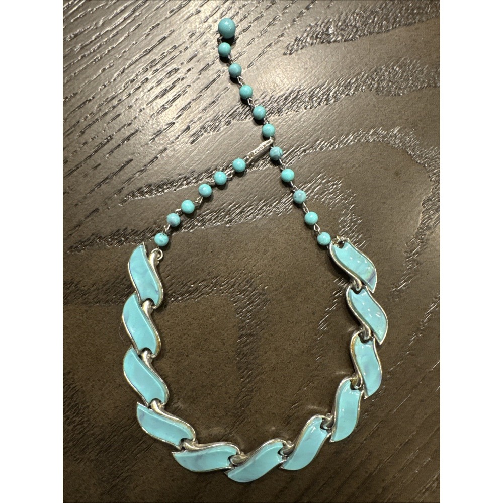 Vintage CORO Necklace Light Blue Turquoise Enamel